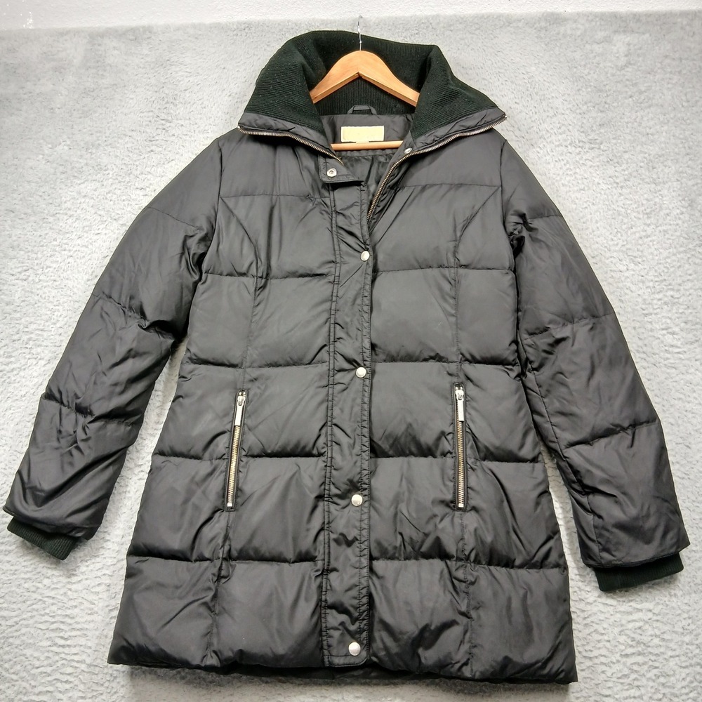 Michael Kors Women's Down Puffer Coat Small Black Zip Front Quilted Jacket